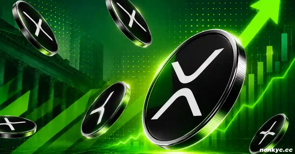 XRP币漂浮在不断上涨的绿色价格图表箭头旁边。